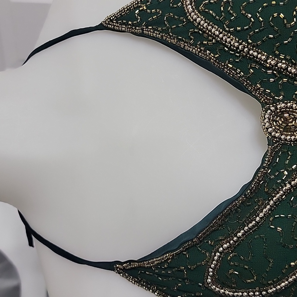 Gypsy Green and Gold Beaded Butterfly Halter 3 Tie Women's Top Size Small - Picture 6 of 11